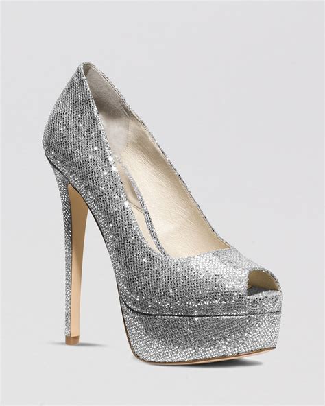 silver michael kors high heels|Michael Kors open toe pumps.